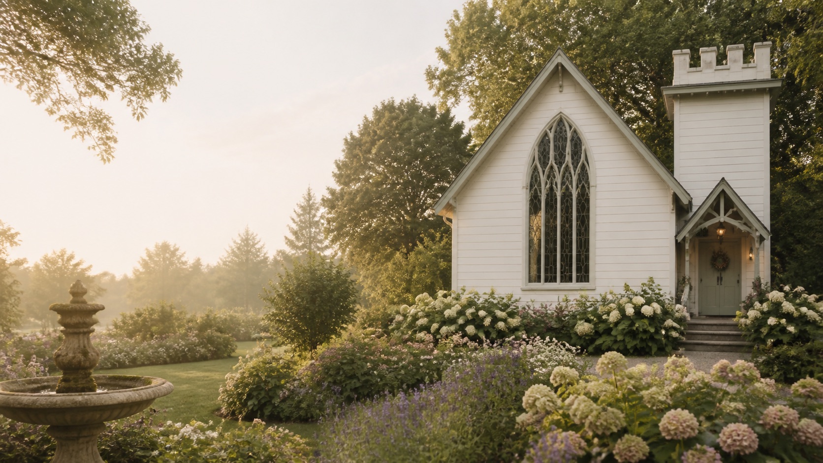 Le Château Papillon, une chapelle blanche entourée d’un jardin fleuri